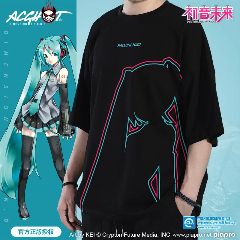 

New Fashion Anime Vocaloid T Shirt Short Sleeve Manga Miku t-shirt Cosplay Costume Cartoon Black O Neck Top Tee Otaku Men Women