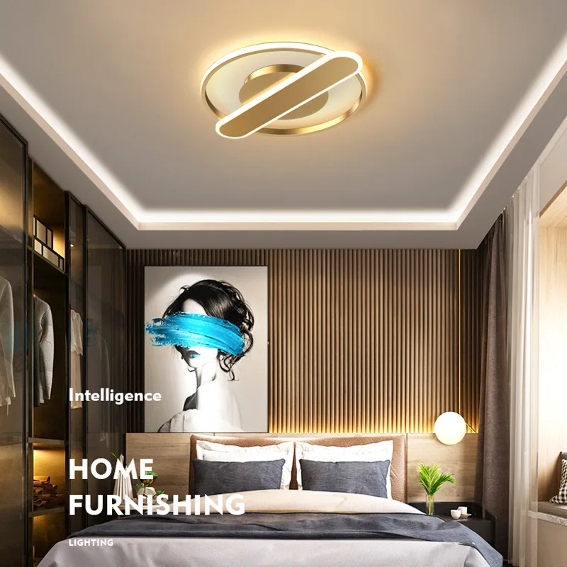 

Nordic Modern Led Ceiling Lamp Light Luxury Golden Black White Creative Simple Round Study Lamp Bedroom Lamp Dining Lighting