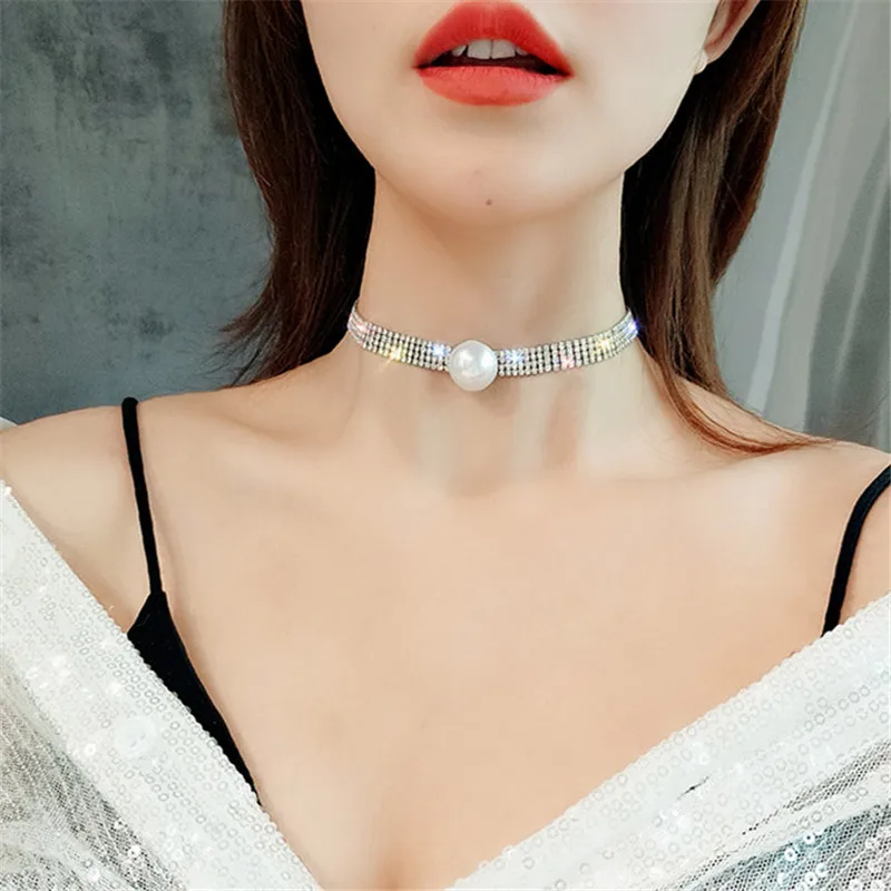 FYUAN полностью Стразы ожерелья Чокеры для женщин бижутерия серебряный цвет