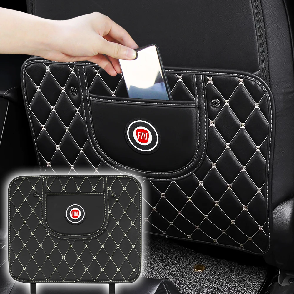 

Leather Car Logo Seat Back Anti-Child-Kick Pad Waterproof Cushion Cover Protector Mat For Fiat Panda Bravo Punto Linea Croma 500