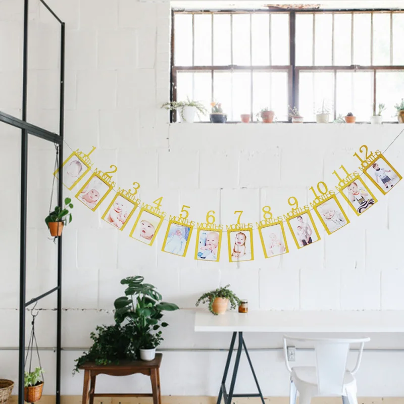 Лидер продаж! 12 месяцы фоторамка бумажный баннер украшение на первый день