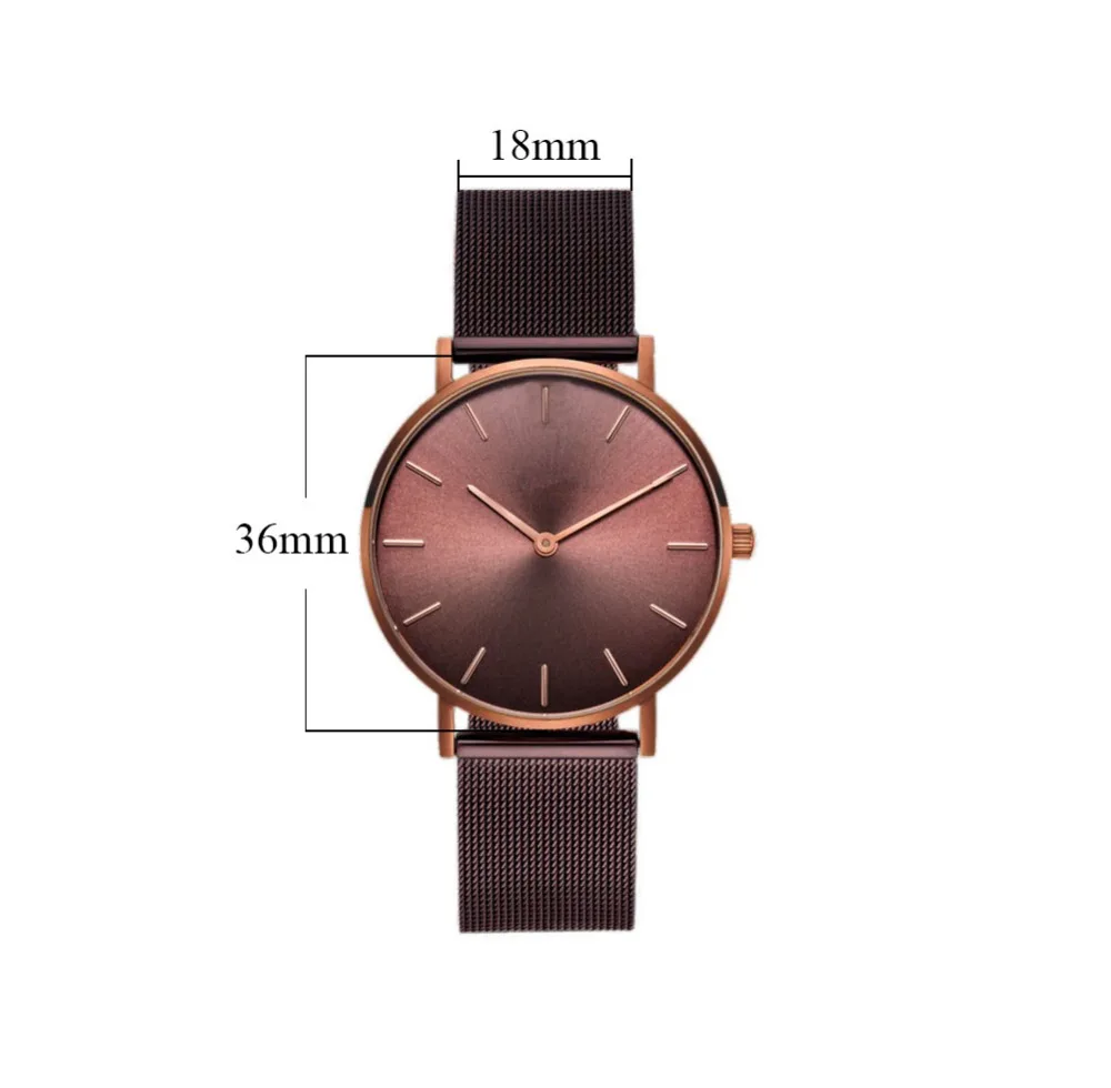 

Mavis Hare 36mm Chocolate Watches Mesh Wristwatch Woman Watches with Stainless Steel Basic Bracelet Set as New year Gift