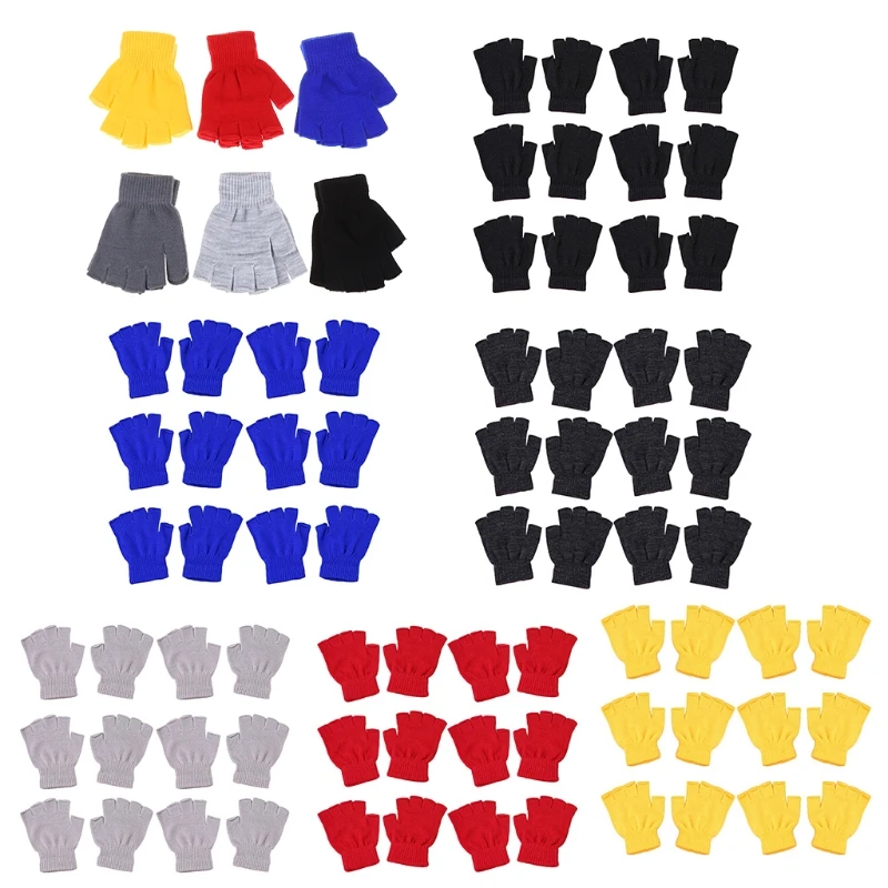 6 пар в партии Унисекс для мужчин и женщин Зимние вязаные перчатки без пальцев