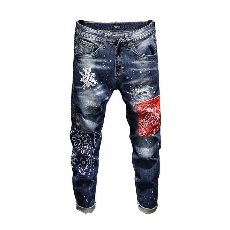 

Men's jeans in spring and summer men's spray painting pants in autumn men's small straight leg pants men's trousers men's