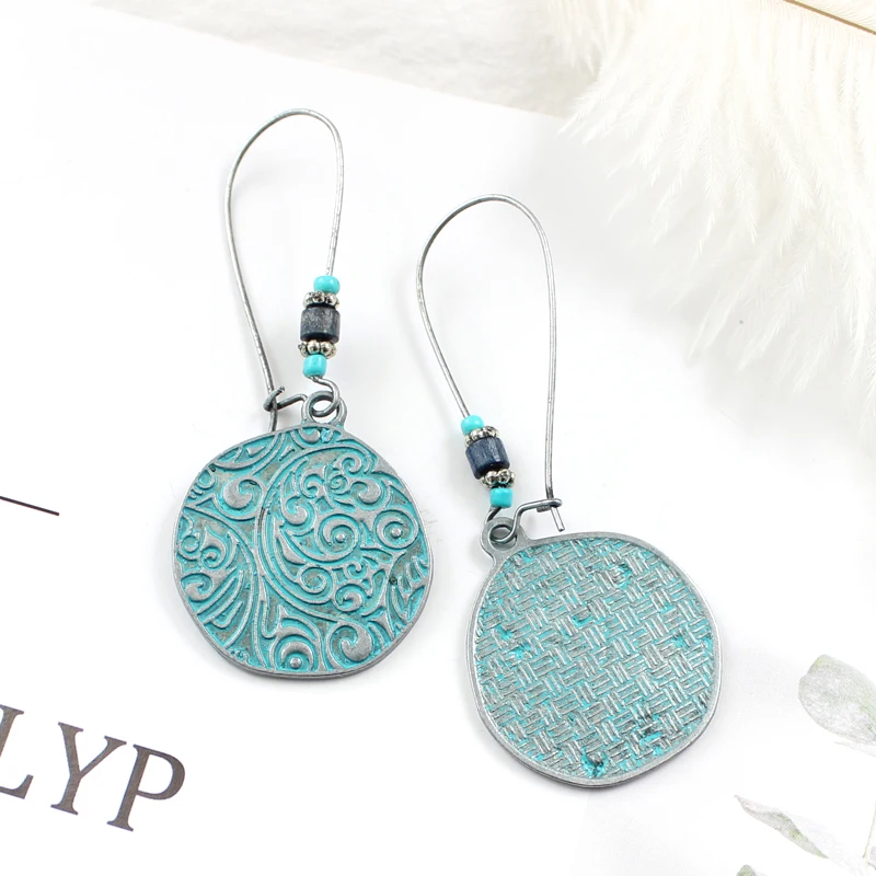 Сине зеленые ретро серьги китайские круглые резные капли Ювелирные изделия