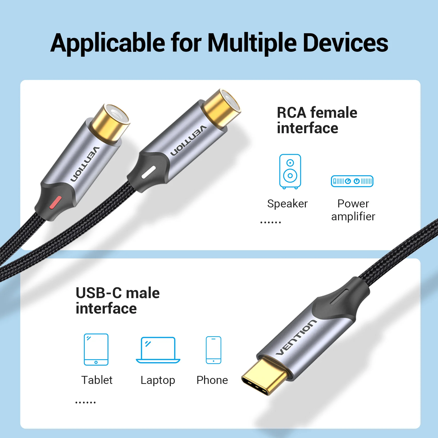 vention usb c к rca аудио кабель тип c папа 2 rca