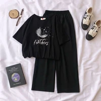 two piece summer suit women 2021 new short sleeved t shirt korean loose wide leg pants casual fashion two piece suit