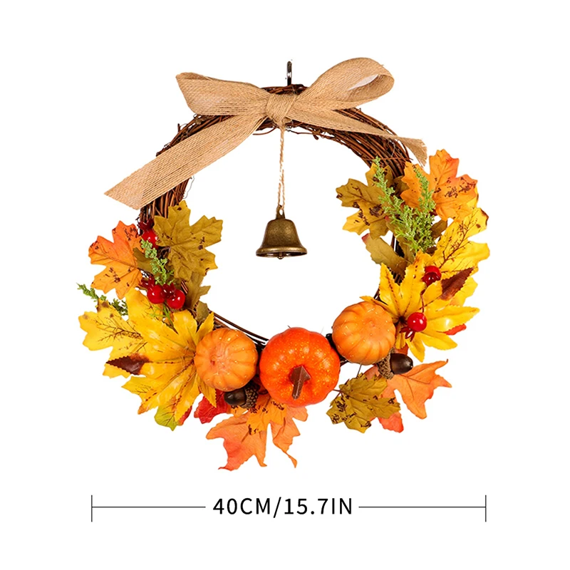 

Wreaths Garlands Autumn Color Garland Harvest Festival Bell Maple Leaf Pumpkin Door Hanger 40CM Thanksgiving Wreath Door Hanging