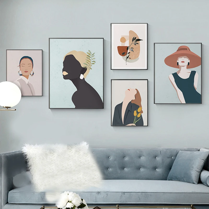 

Modern Abstract Minimalist Women Pictures Canvas Painting Girl Posters and Prints Wall Art Pictures for Home Decor (No Frame)