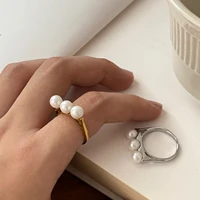 brass with 18 k gold real pearl balance ring women jewelry stuning designer t show club cocktail party rare japan korean ins
