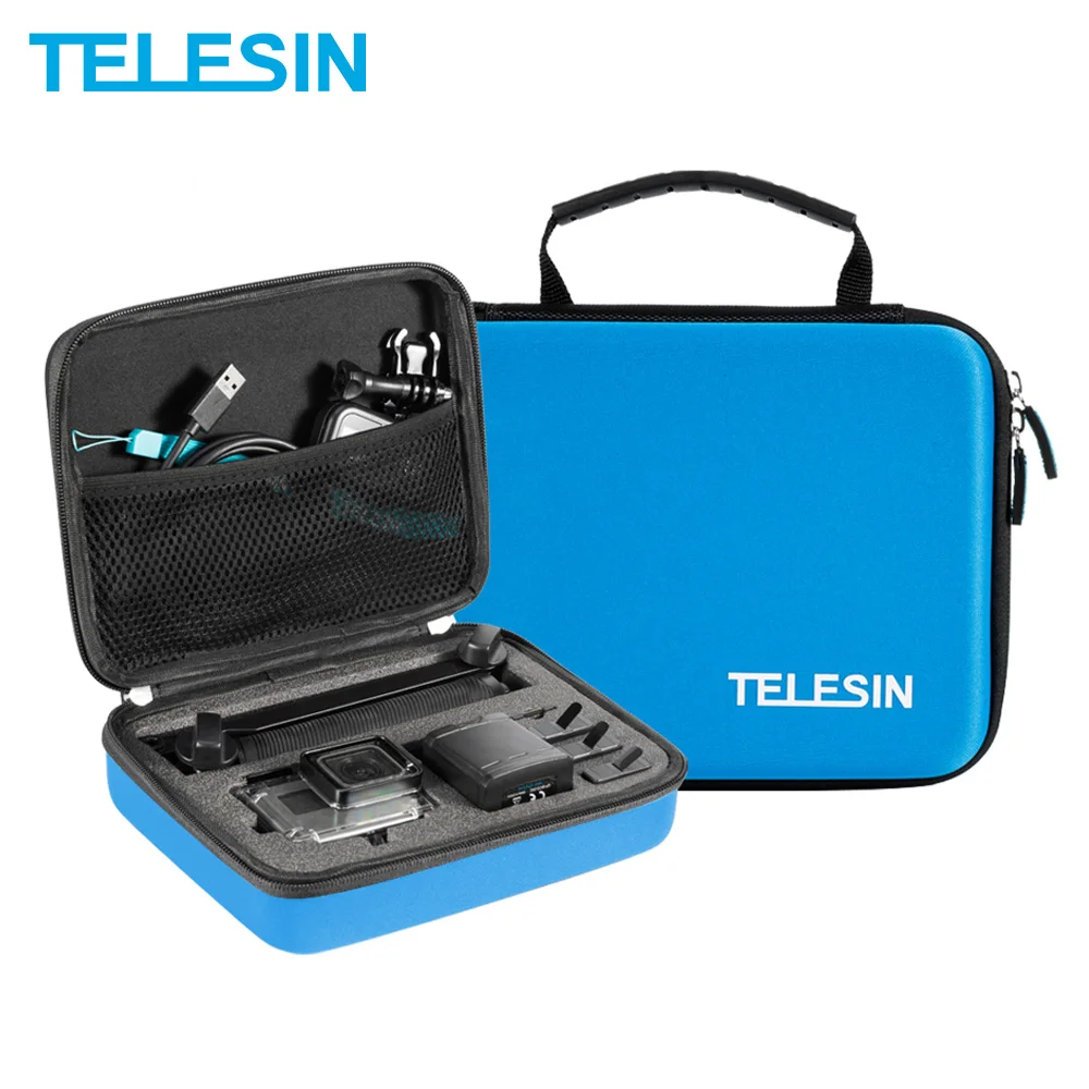 TELESIN средний синий Портативный ящик для хранения Дорожный Чехол GoPro Hero 9 8 7 6 5 4 3 + 2
