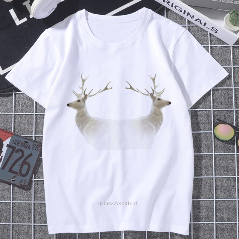 

Christmas Deer Harajuku Streetwear New Vogue Aesthetics Art Print Casual Slim Fit Short Sleeve Women's Clothes