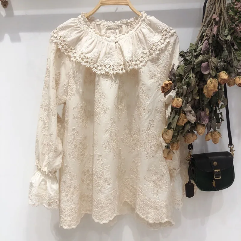 

Lamtrip Unique 2021 Forest Girl Boutique Mori Girl Lolita Loose Full Embroidery Sweet Shirt Blouse