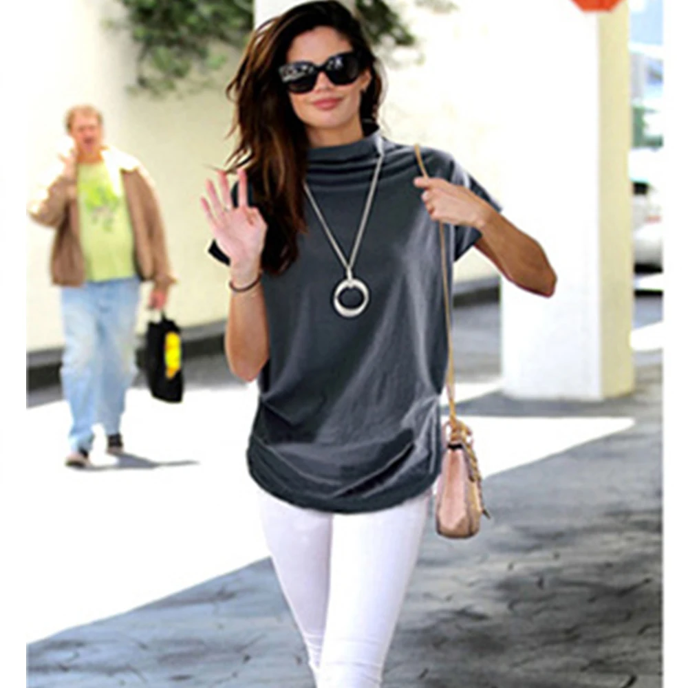 

Jocoo Jolee Women Casual Turtleneck Short Batwing Sleeve Blouse Female Cotton Solid Plus Size Tops Ladies Shirt 2020 Clothing