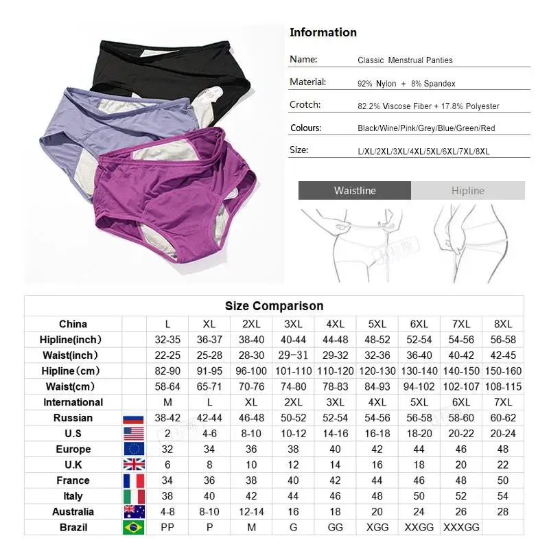 

3pcs/Set Menstrual Panties Women Sexy Pants Leak Proof Incontinence Underwear Period Proof Briefs High Waist Female Dropshipping