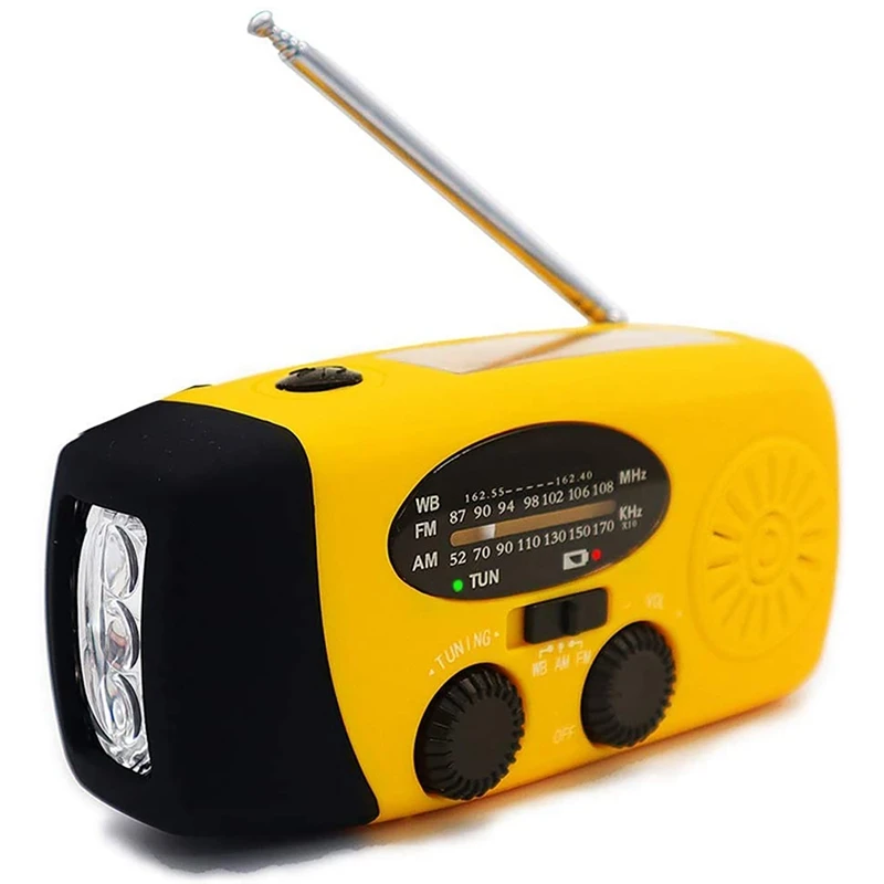 Солнечное радио аварийное AM/FM/NOAA погодное 1000MAh ручное с 3 светодиодный фонарик