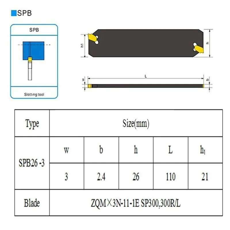 

Grooving Cut-Off Tool Holder With GTN-3 SP300 Inserts Semi-finishing 26mm