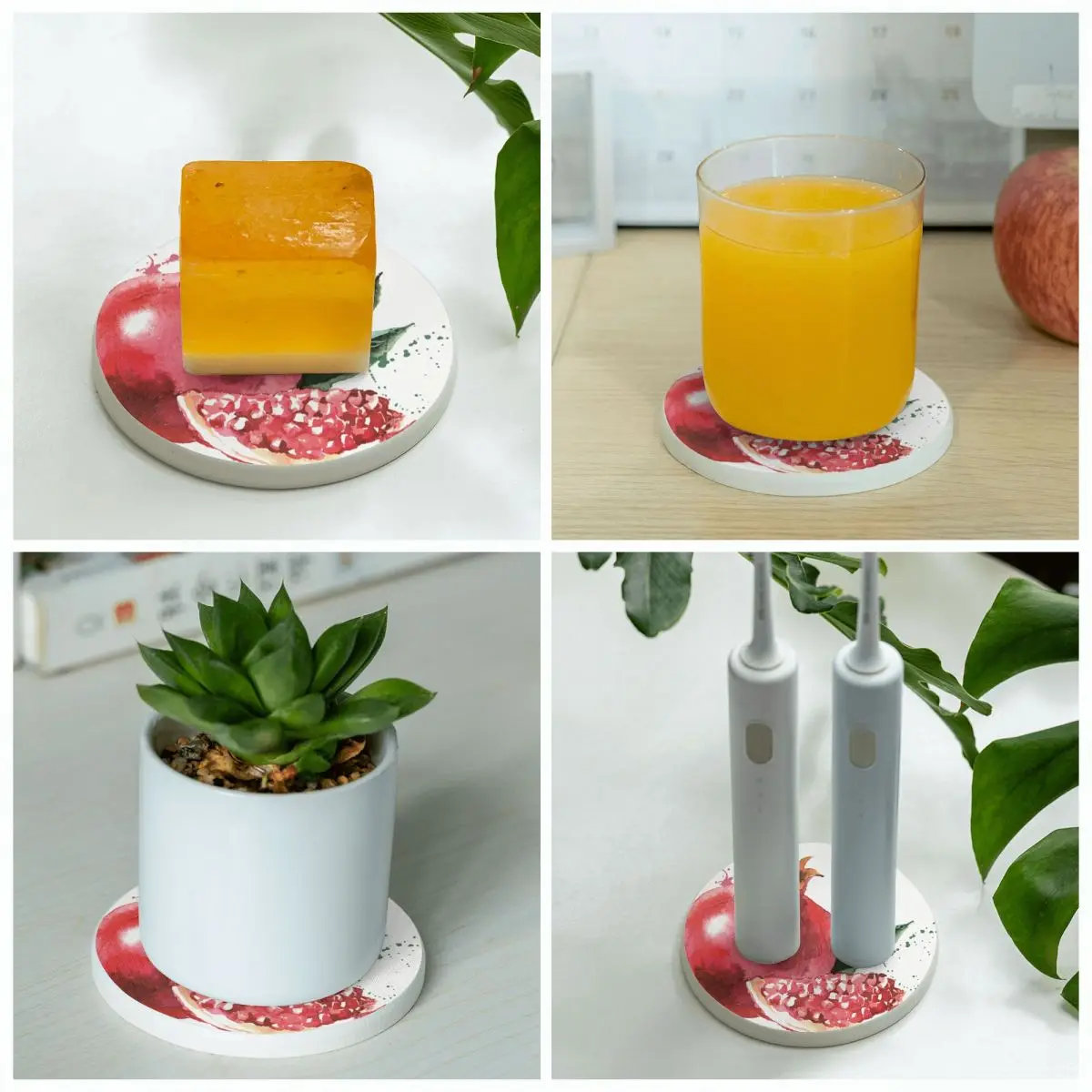 4 шт. подставка для чашки кофе с акварельным рисунком фруктов граната круглая чая