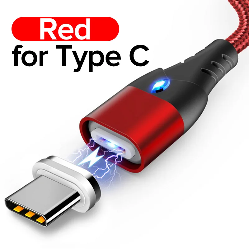 Type C Red 1 м Магнитный Micro USB кабель для быстрой зарядки и синхронизации данных провод MicroUSB Android телефон 3A провод для быстрой зарядки для htc Mi samsung Note 4 - Цвет: Type C Red