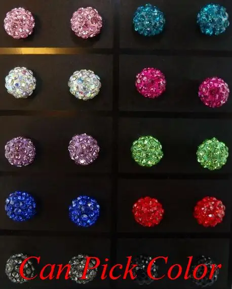 

ijgh4 8mm fashion silver plated Earrings Clay Disco Crystal Ball Stud Earring Mix Colors Rhinestone
