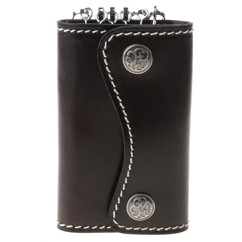 

Portable Leather Keychain Key Wallet 6 Hook Button Closure with Card Holder New 2021