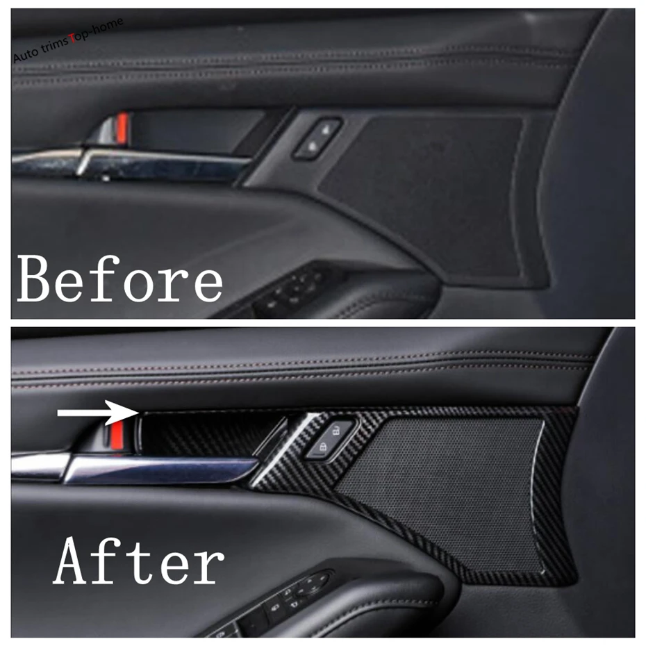 

Yimaautotrims Carbon Fiber Look Interior Kit Pillar A Air AC / Steering Wheel / Gear Head Cover Trim For Mazda 3 2019 2020 2021