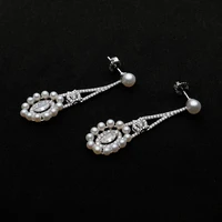 amorita boutique 925 sterling silver zircon luxry earrings bridal long dangle earrings wedding natural pearl drop earring