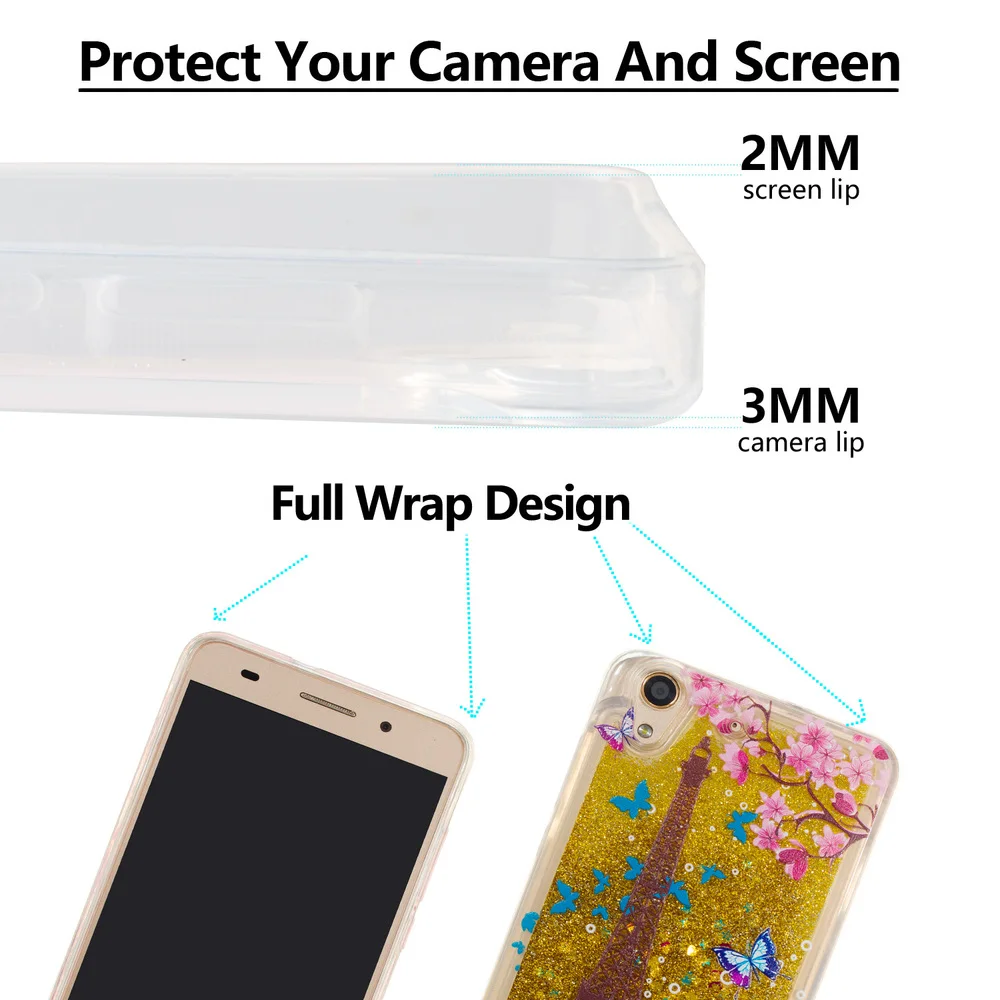 Милый чехол для телефона Huawei Honor 5A Y6 II Y6II 2016 с блестящим потоком и жидким зыбучим