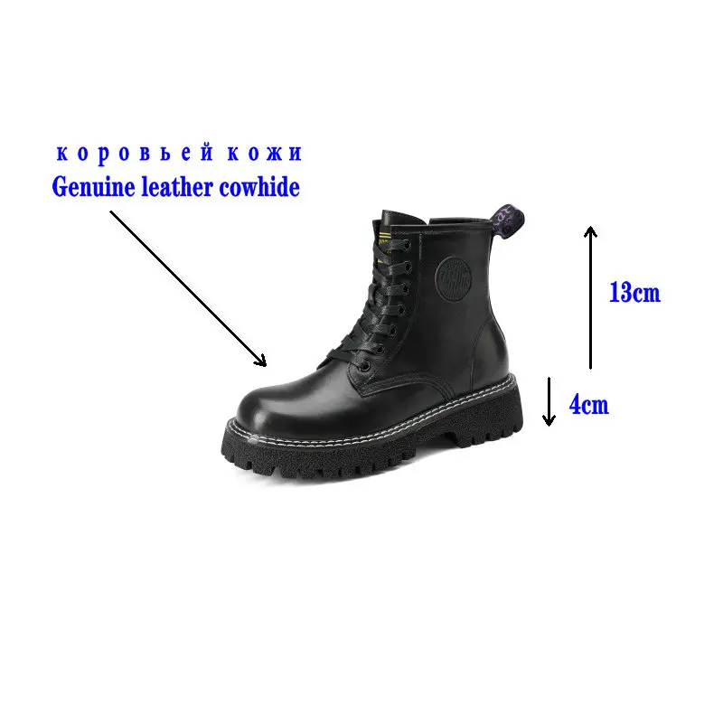 

2021 Genuine Leather Women Boots Ankle Zipper Platform Waterproof Chunky Female Motorcycle Winter Shoes