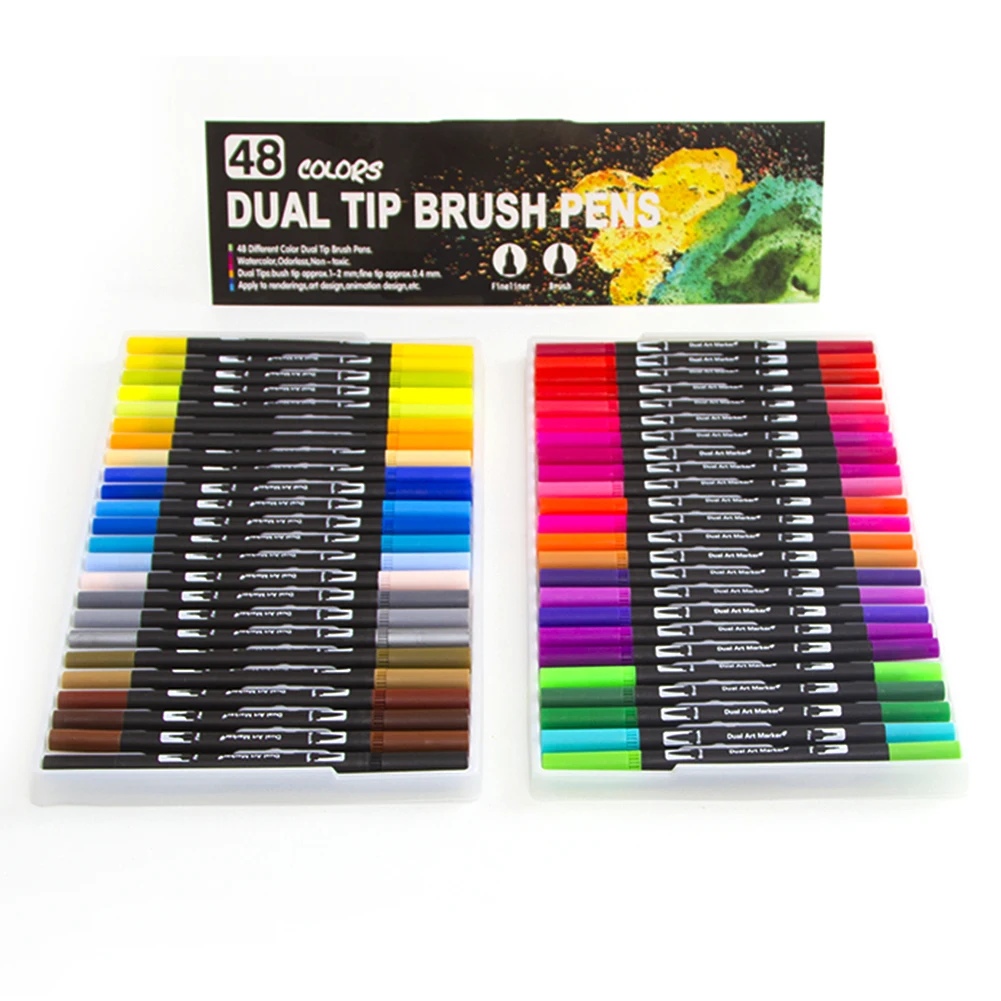 

Portable Brush Pen Sketch Graffiti Coloring 48 Color Double Head Watercolor Pen Set for Painting Portable Accessories