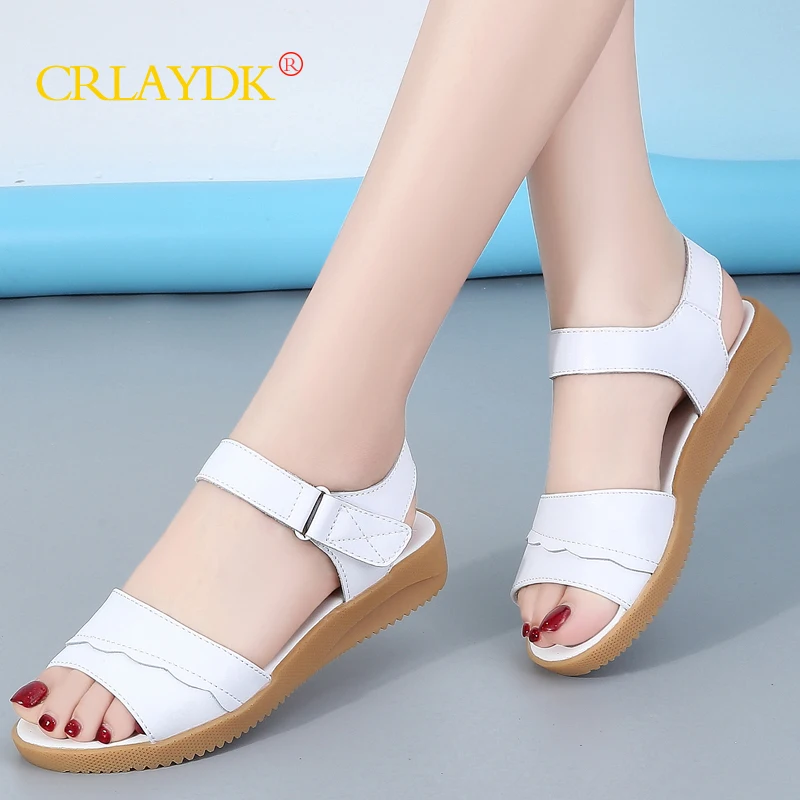 CRLAYDK New Fashion Women Sandals Waterproof Strap Open Toe Female Slippers Leather Casual Comfortable Outdoor Summer Shoes