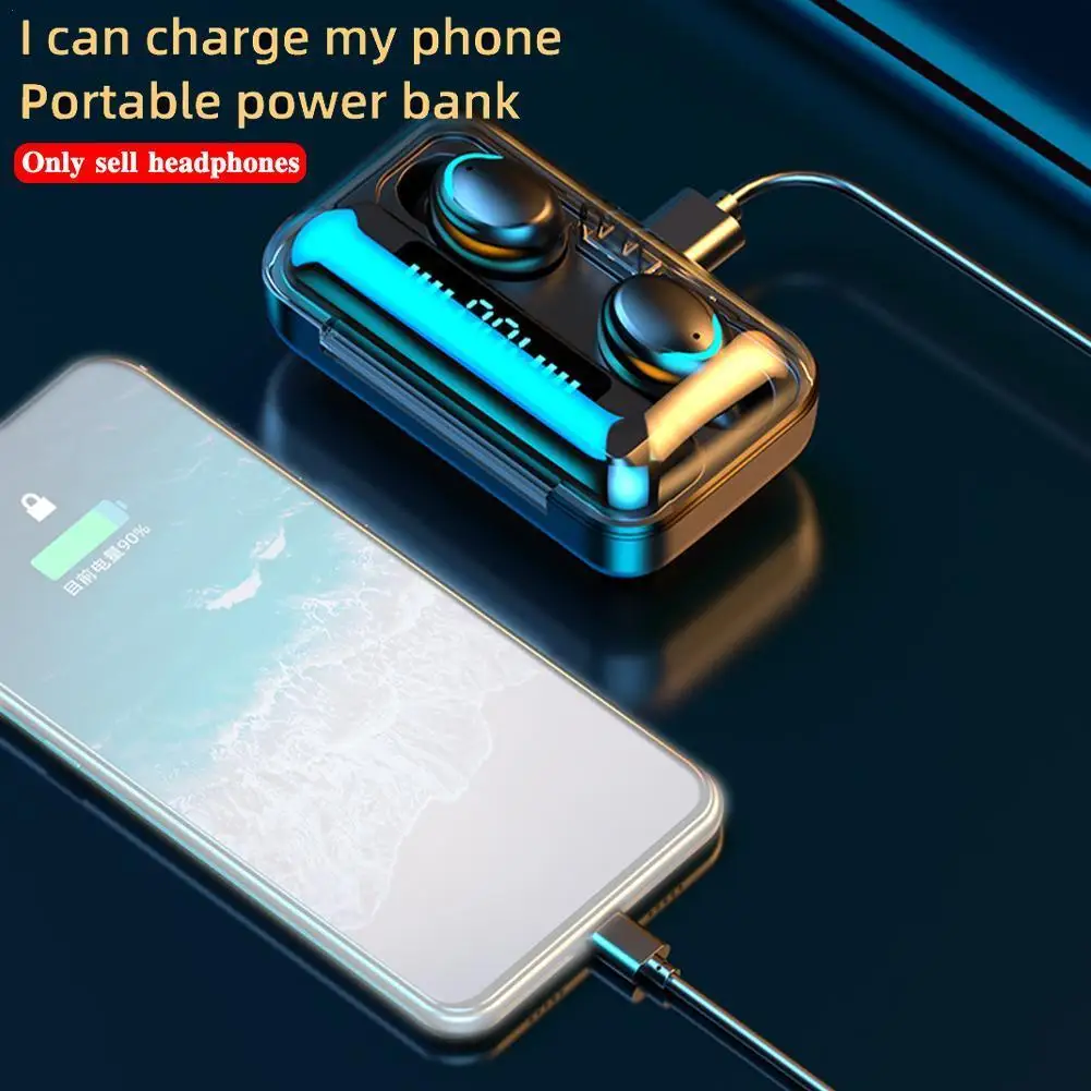 

F9-6 BT Wireless Earphones Press Control 8D HiFi Headsets with HD Sound Noise Cancelling ne Earbuds Binaural 2000MAh Ca A2J0