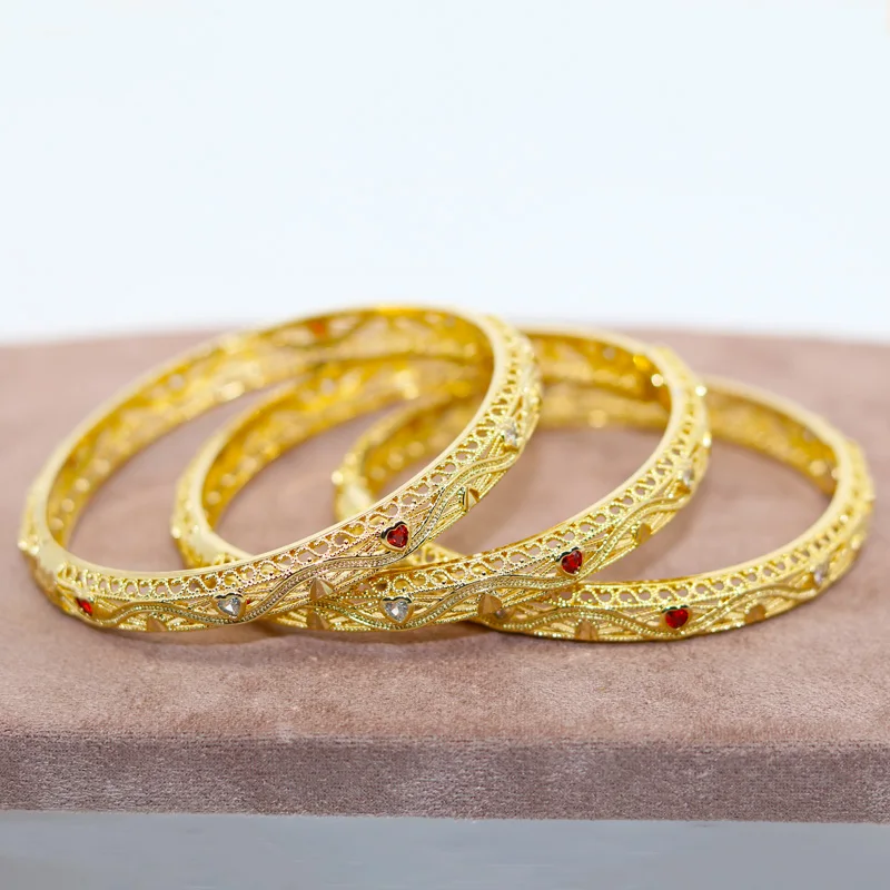 

Классический золотой браслет с красными бриллиантами и драгоценными камнями, женский браслет из 24 карат, Саудовская Аравия, Дубай, Африка, х...