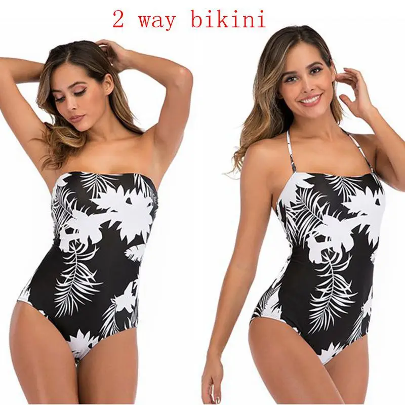 

New Cross Border European And American Sexy Detachable One-piece Swimsuit With Neck And Bra Print