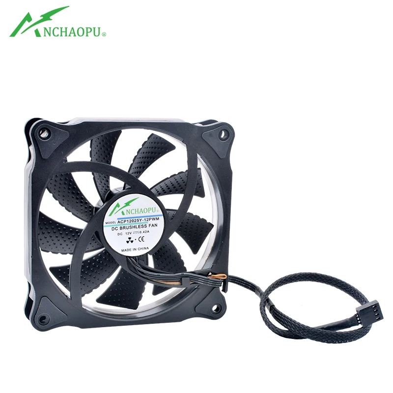

ACP12025Y-12PWM 12cm 120mm 120x120x25mm DC12V 0.42A 4 wires PWM speed control cooling fan for chassis CPU with LED green light