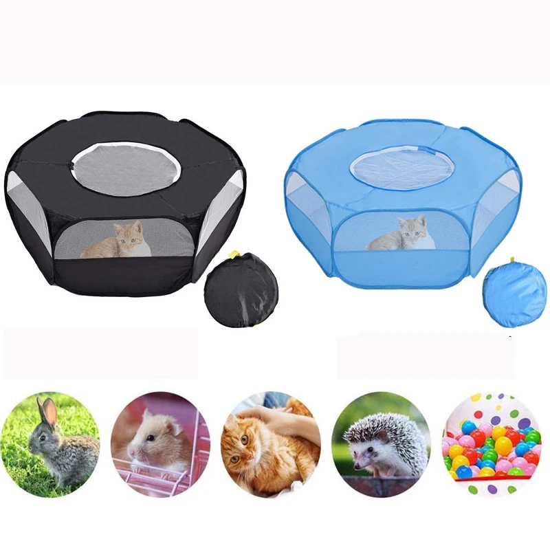 

Small Pet Cage Playpen With Top Cover Side Cover Foldable Anti Escape Breathable Transparent Pet Play Rest Supplies