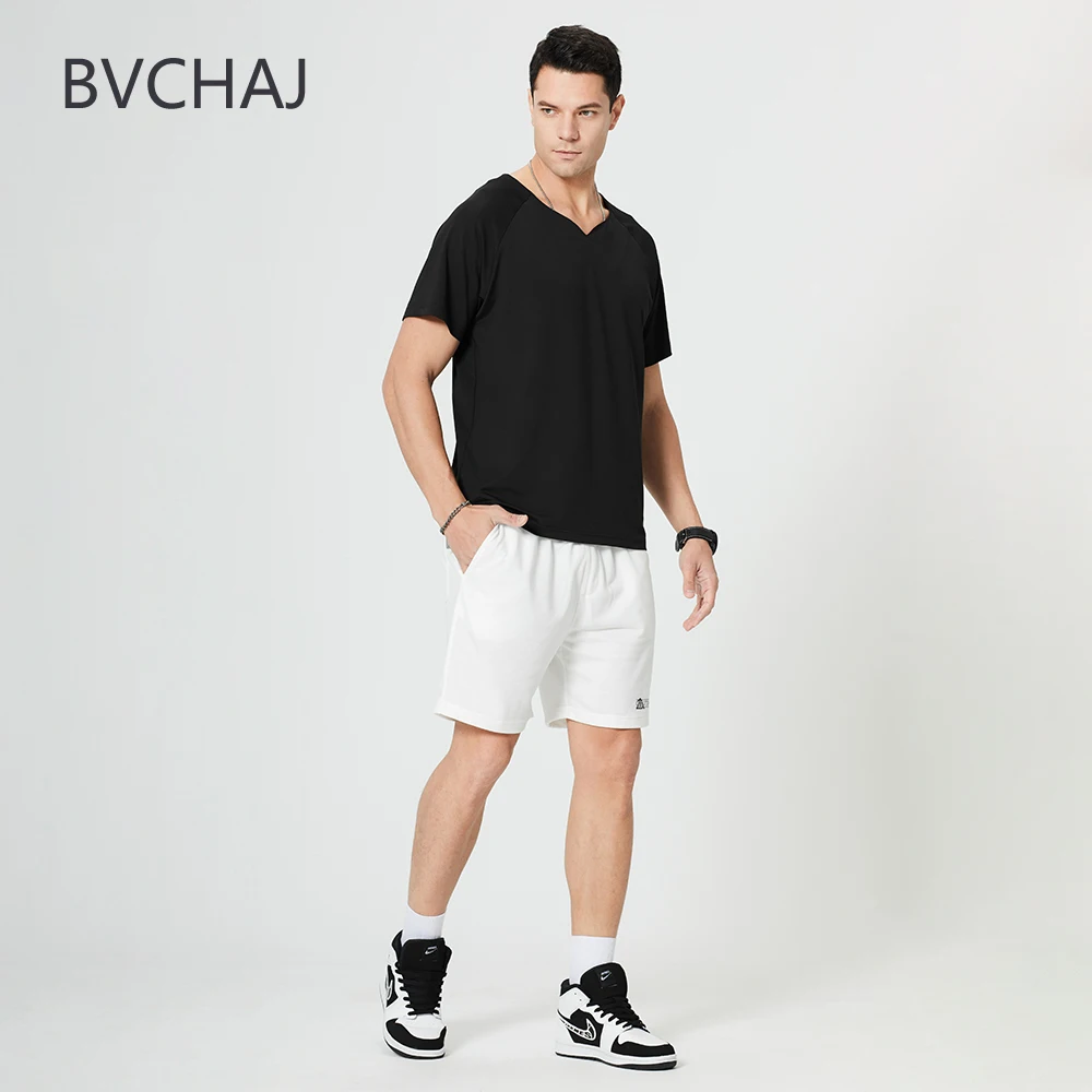 Summer Men's Sportswear Suit Jogging Short Sleeve V-neck T-shirt + Tight Waist Fitness Shorts Track Fashion Casual Sportswear
