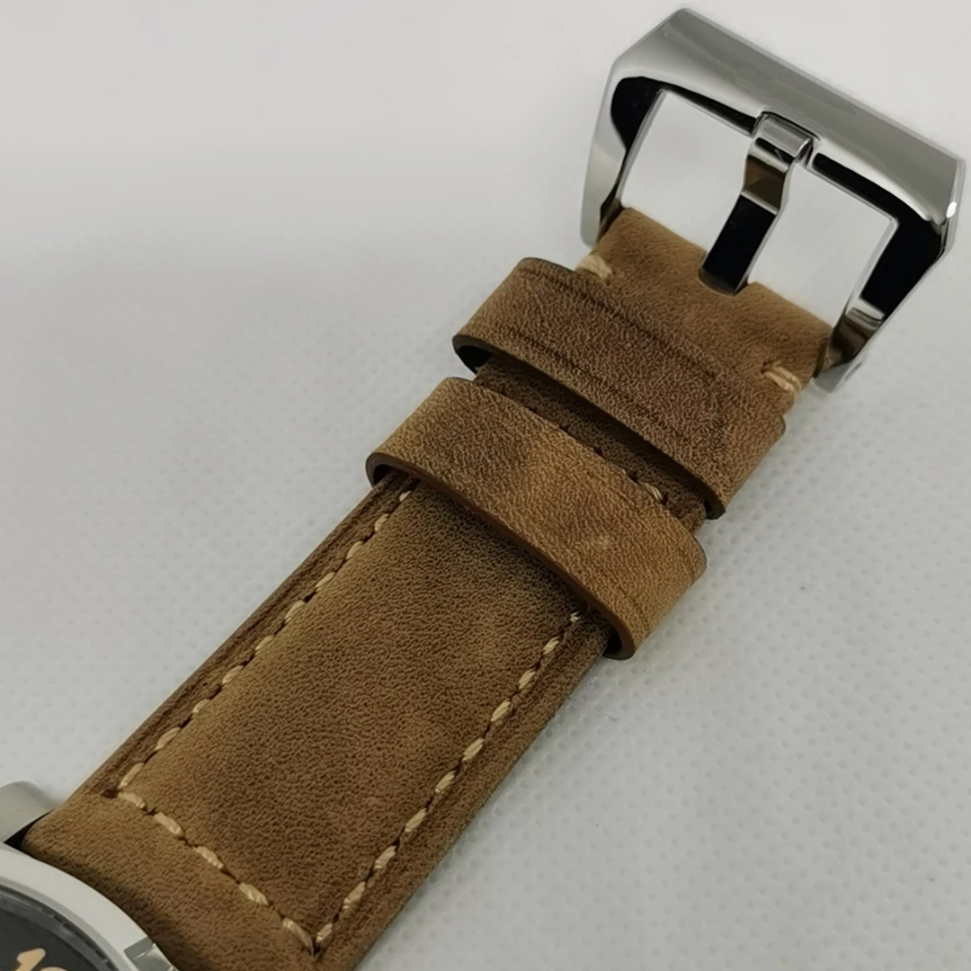 

Luxury Brand New Mens Brown Leather Watch Sapphire Glass Back Automatic Mechanical 1950 3 Days GMT Power Reserve Watches 44mm