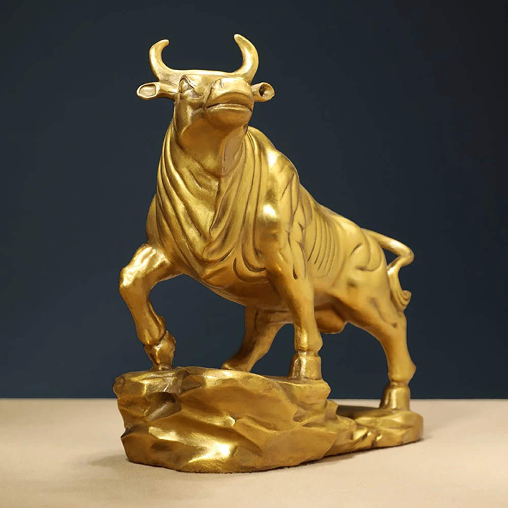 

Lucky Golden Bull Copper Art Sculpture Home Living Room Decoration Statue Housewarming Furnishing Craft Office Shop Opening Gift