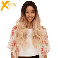 long body wave synthetic lace hair wig ombre brown blonde middle part fluffy soft natural hair wigs for black women x tress