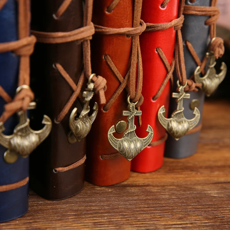 

Retro Spiral Notebook Diary Notepad Vintage Pirate Anchors PU Leather Note Book Replaceable Stationery Gift Traveler Journal