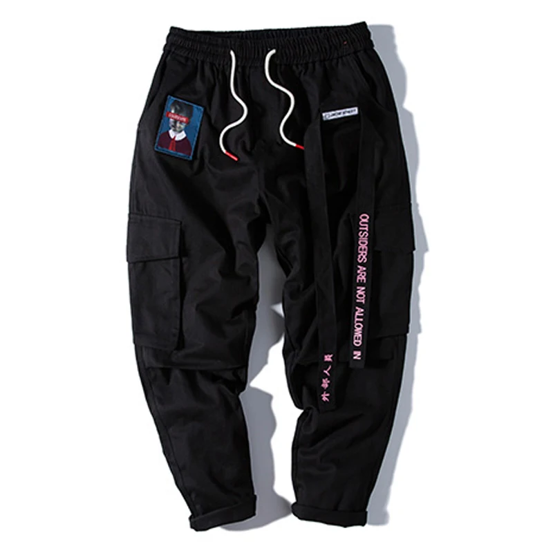 

Streetwear Hip Hop Cargo Pants Men Women Ribbon Letter Embroidery Japanese Joggers Trousers Casual Harem Pants Pink