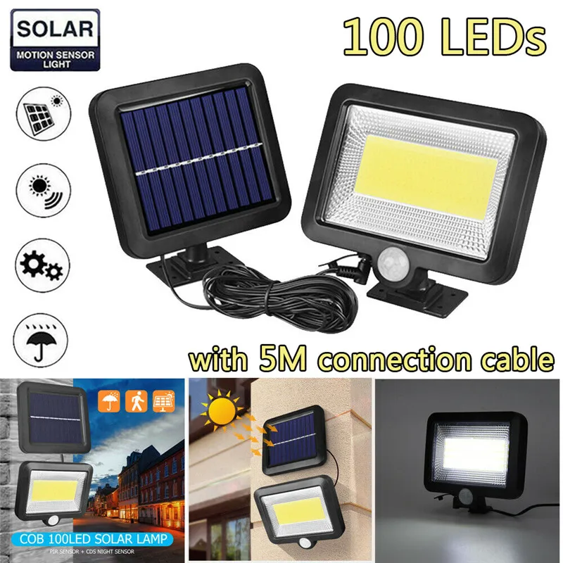 100LED Solar Power Street Spotlight PIR Motion Sensor Outdoor Garden Light Security Night Wall Split Flood Lamp | Лампы и освещение