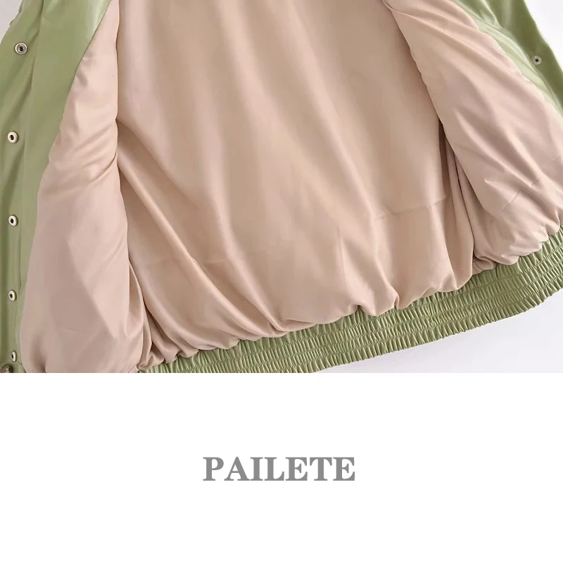 

XNWMNZ New Women 2021 Leather Cotton Cropped Padded Waistcoat Vintage Sleeveless Jacket Female Green Outerwear Streetwear Vest