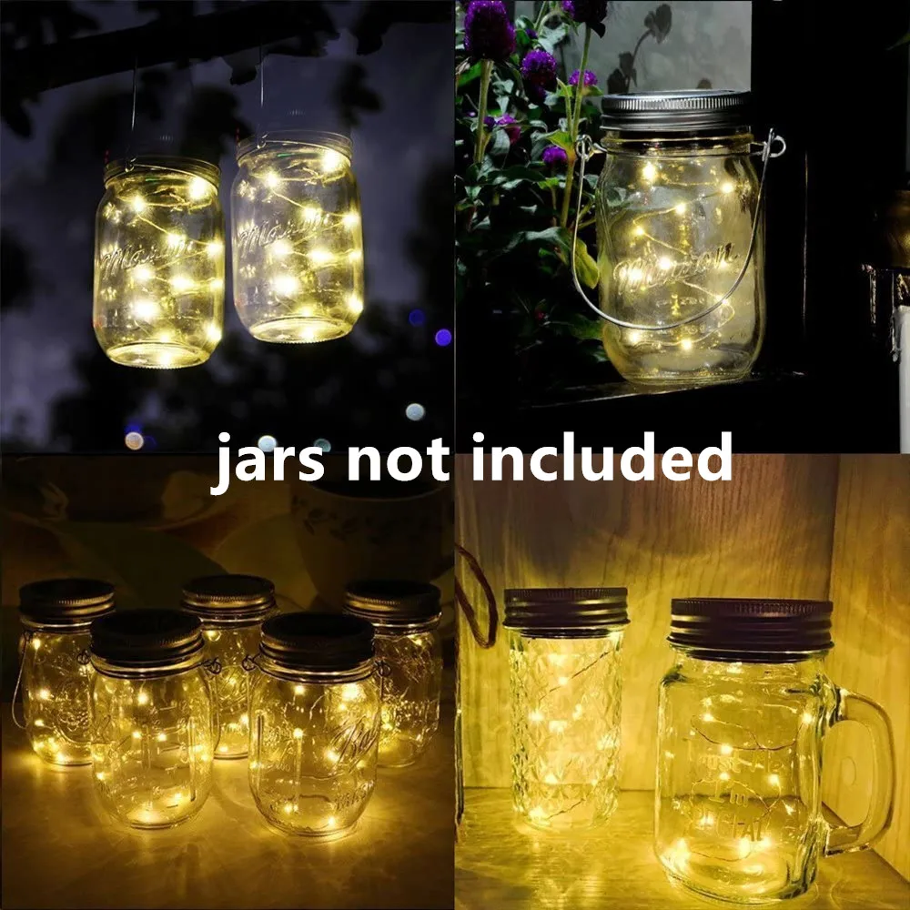 Mason Jar Lights 2M 20 LED Solar Colorful Fairy String Lids Insert for Patio Yard Garden Party Wedding Christmas 3Pcs/lot | Лампы и