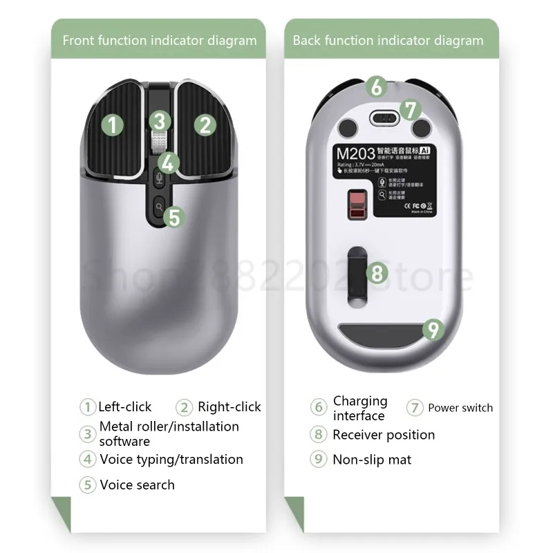

Bluetooth 2.4G Dual Mode Wireless Ai Voice Control Mouse Rechargeble Quiet Business USB Charge Mice Remote Controll