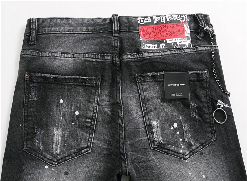 Dsquared2 Men's Slim Stretch Jeans Small Feet Trendy Pants Men's Punk Tight Pants