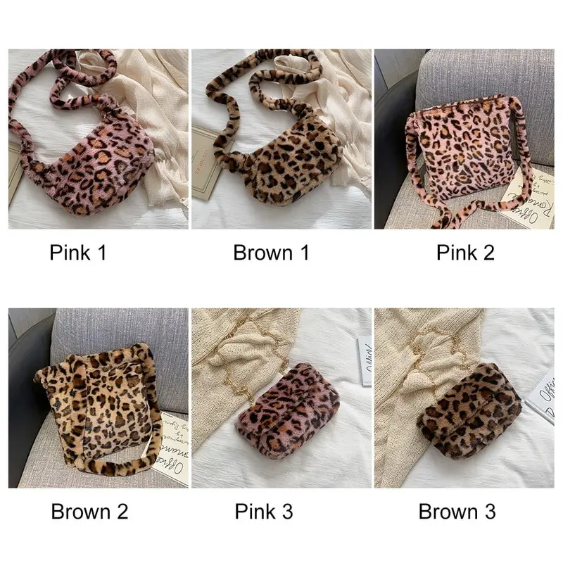 

2020 Fluffy Female Handbag small Fashion Leopard Print Crossbody Bag Women Plush Soft Casual Shoulder Messenger Bag