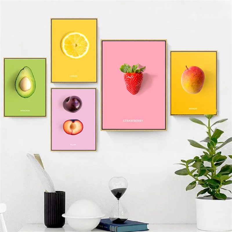 

Colorful Fruit Pineapple Kiwi Papaya Strawberry Orange Mango Canvas Painting Wall Picture Print Poster Kitchen Room Decoration