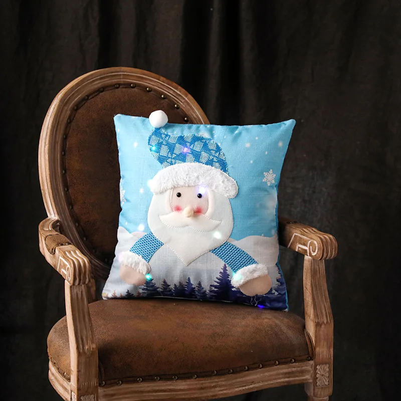 

Blue Lighting Pillow Case Christmas LED Flashing Decorations Cushion Pillow Cover Sofa Throw Cushion Cover Lights Pillow For Car